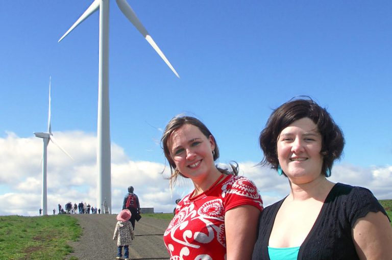 Nicky and Jarra at Hepburn Community Wind Farm, near Daylesford, Victoria